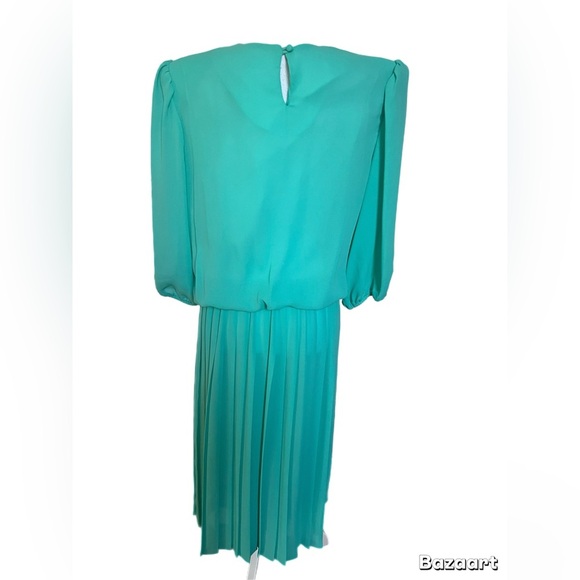 La Jones Of America Dress Size Missing See Descrip Turquoise 1/2 Sleeve Pleated - Picture 4 of 6